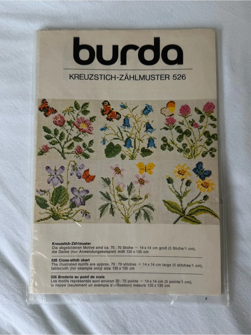 vtg Burda Kreuzstich-Zählmuster 526 cross-stitch pattern botanic butterfly craft
